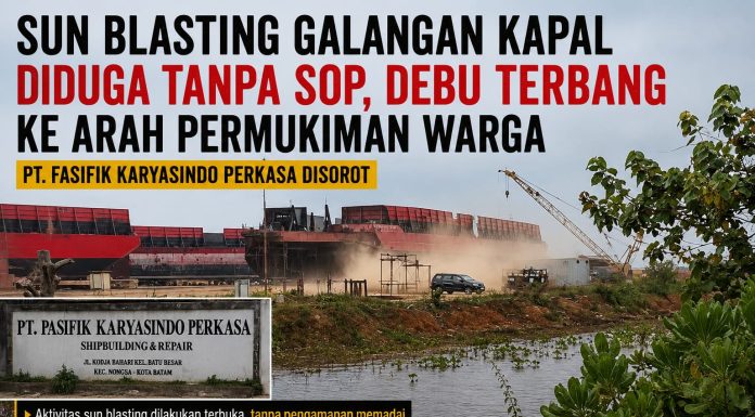 Aktivitas Sandblasting di Galangan Kapal Batam PT Pasifik Karyasindo Perkasa Diduga Tanpa Pengendalian Debu Memadai